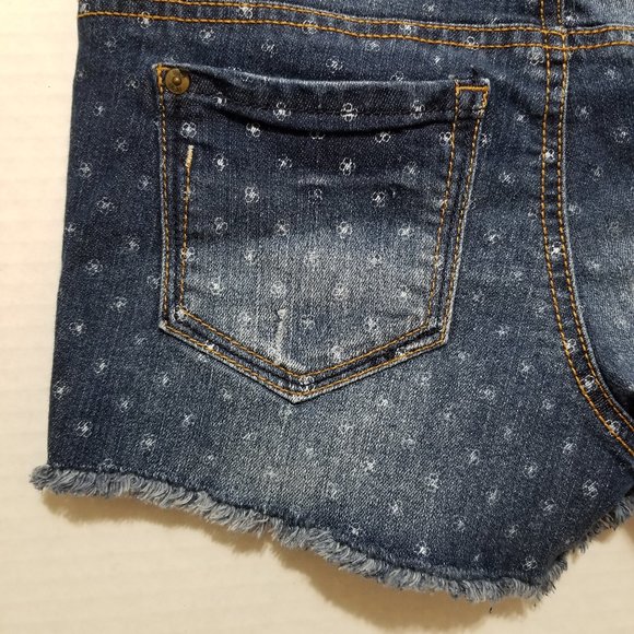 LEI shorts 3 Ashley low rise denim jean floral print distressed frayed raw hem - Picture 10 of 14